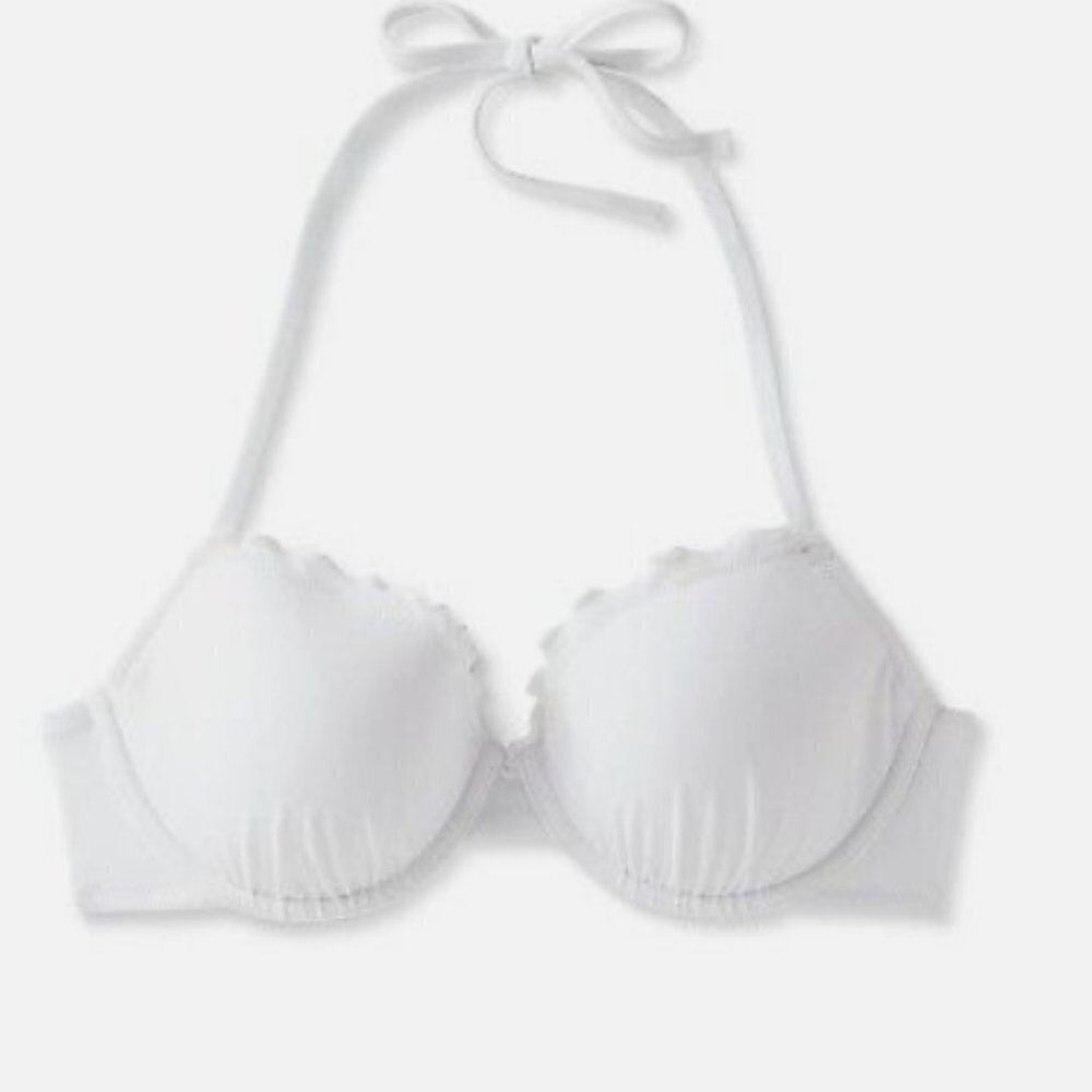 NWT Shade & Shore Women's Lightly Lined White Ruffle Bikini Top - Picture 3 of 4
